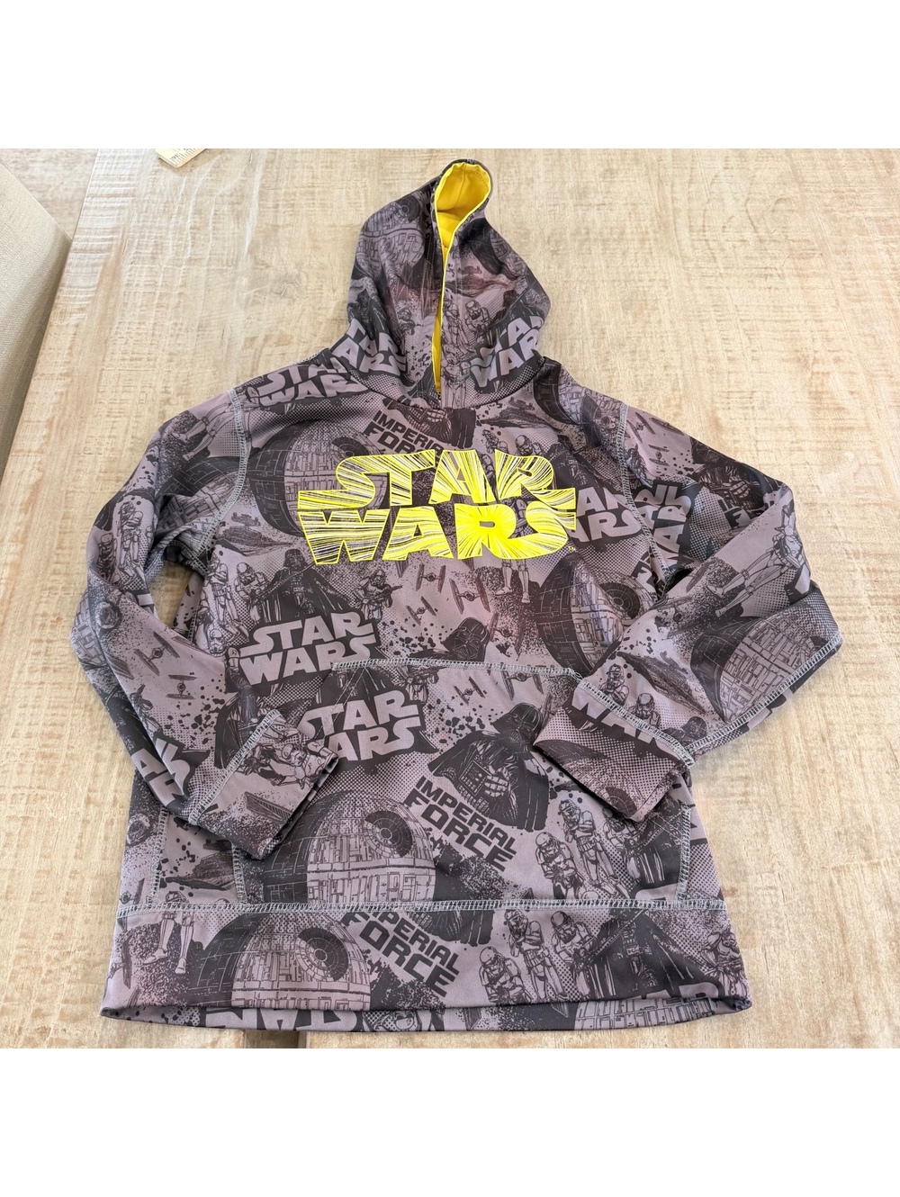 Star Wars Imperial Force Boys Hoodie Size 10-12 Vader Stormtrooper Gray Yellow